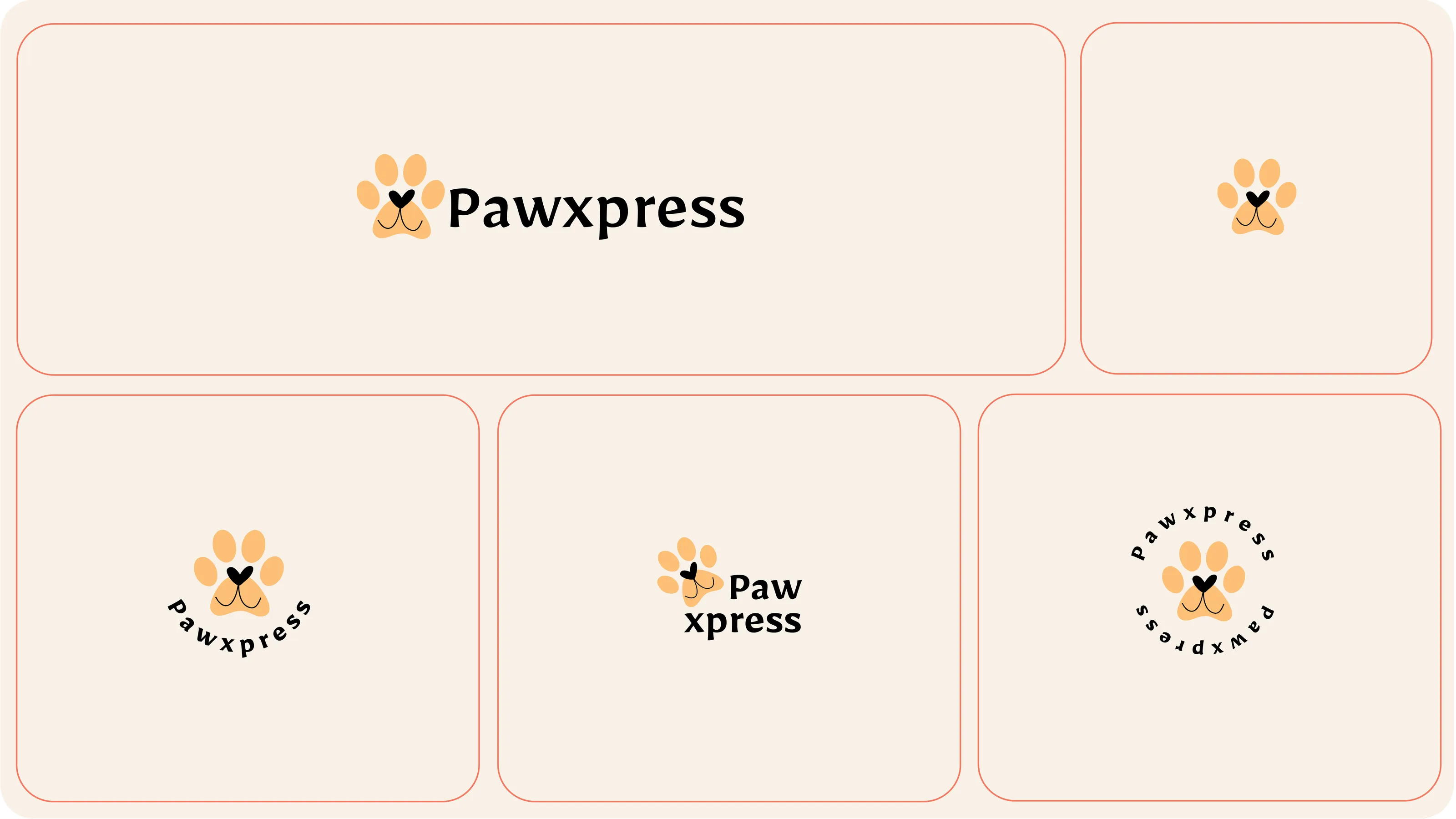 Pawxpress logo variations — primary, secondary and mono lock-ups
